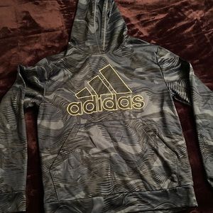 Adidas Sweatshirt pull over hooded. Navy blue & black camo/wave size Xl 18-20